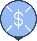 Dollar sign inside a blue circle icon.