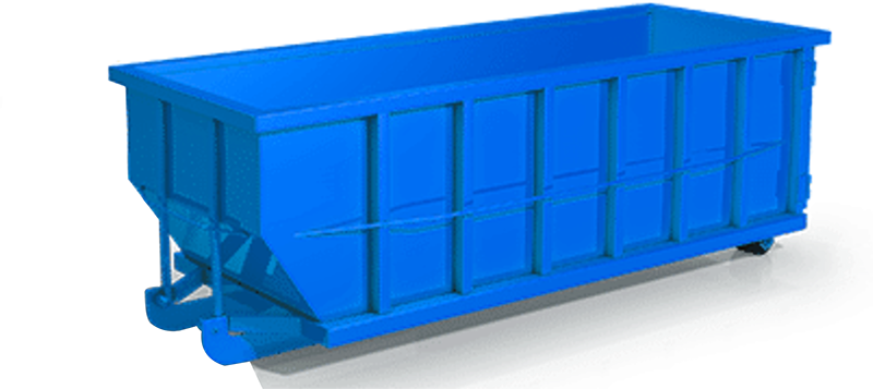 Blue industrial dumpster on black background.